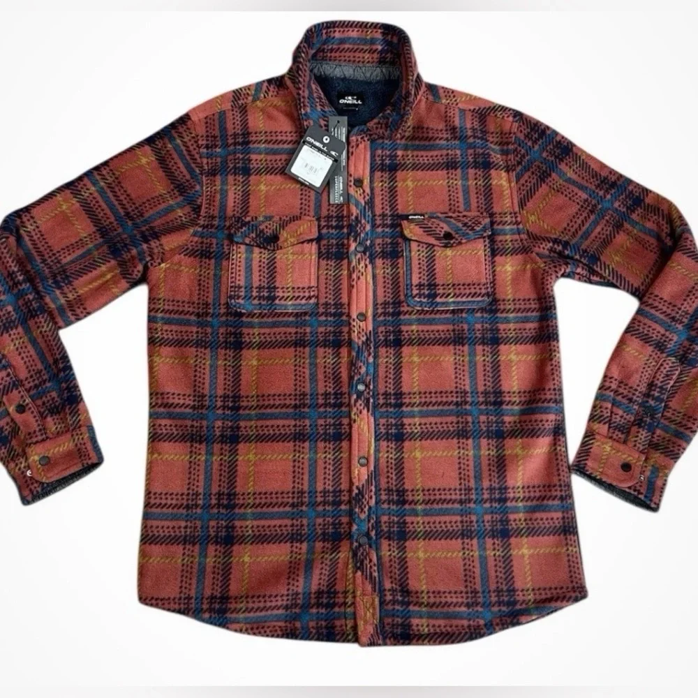 O’Neill Superfleece Jacket Men’s Medium Plaid Insulated Snap NWT